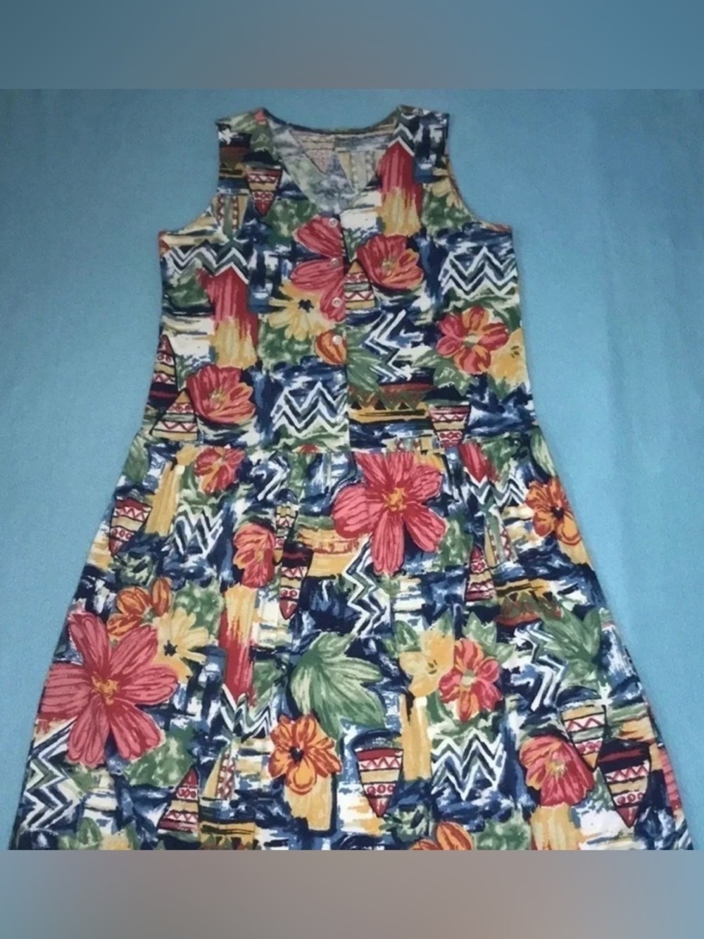 Unbranded hibiscus floral patchwork print tank cotton beach dress NEW size L